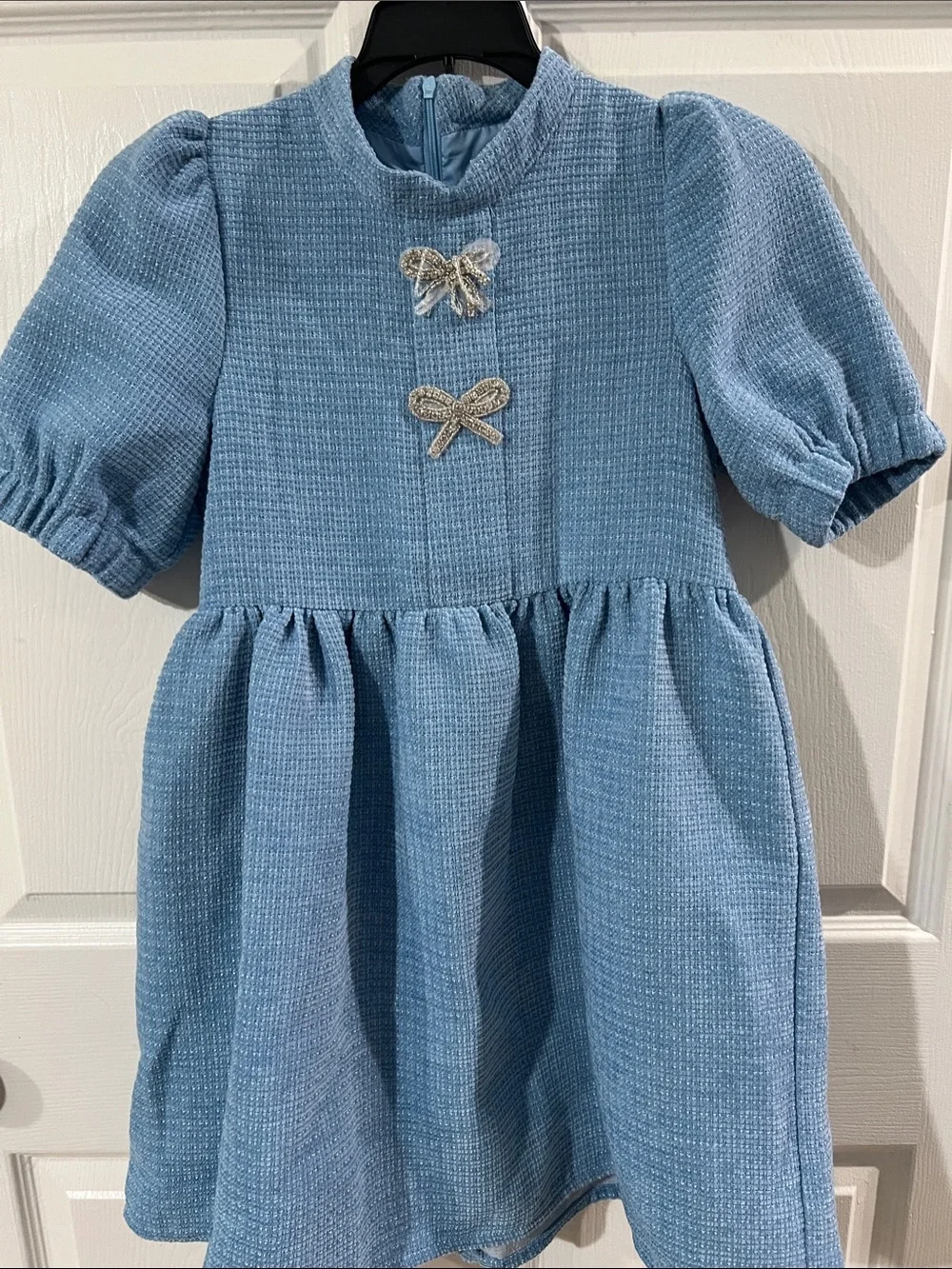 Girls: The Gwen Blue Embellished Tweed Dress Sz 10/12